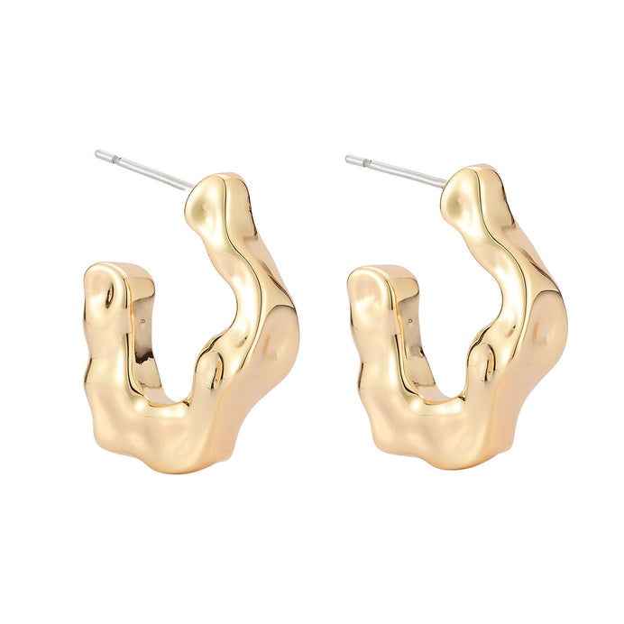 Organic Shaped Gold Hoop Earrings on Flat White Background