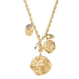 Gold Coin Charm Necklace on Flat White Background