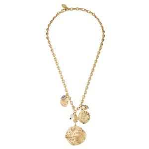 Gold Coin Charm Necklace on Flat White Background