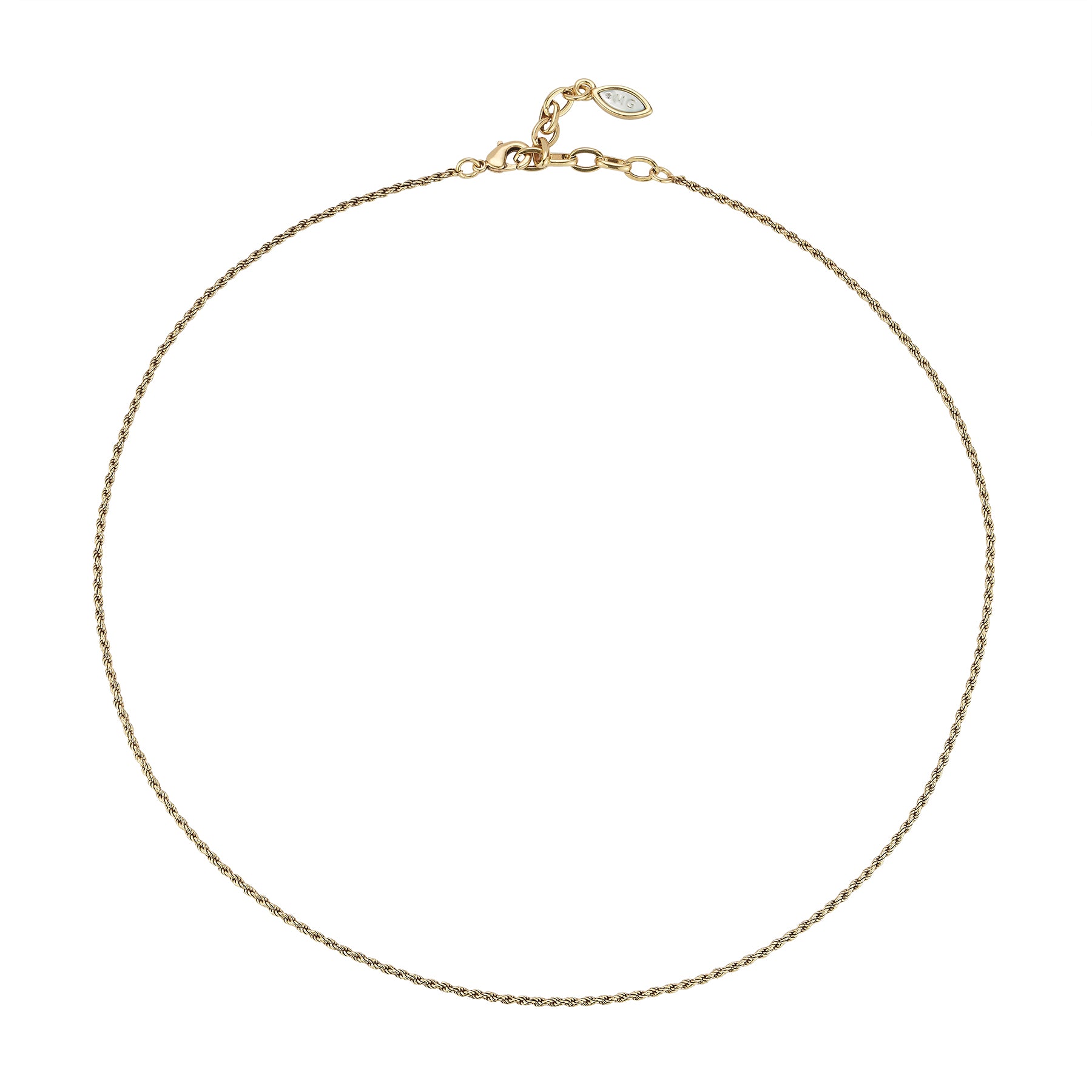 Gold Rope Chain Necklace on Flat White Background