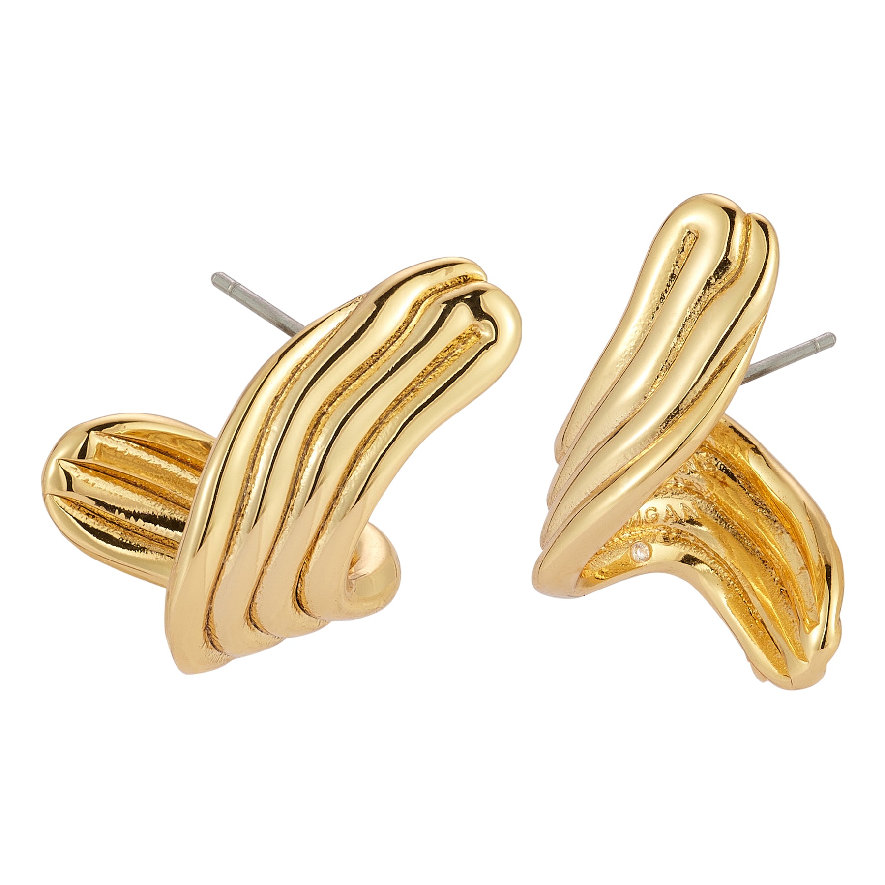 Gold Stud Earrings on Flat White Background