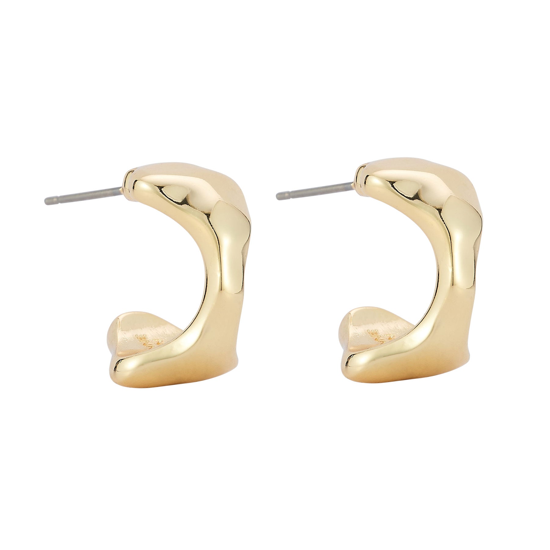 Gold Stud Earrings on Flat White Background