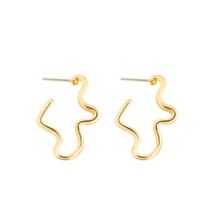 Wavy Gold Hoop Earrings on White Background