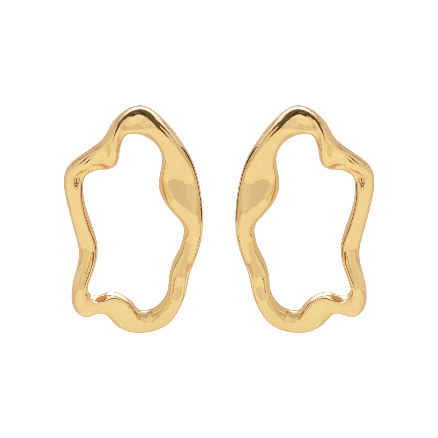 Gold Wavy Stud Earrings on Flat White Background