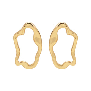 Gold Wavy Stud Earrings on Flat White Background