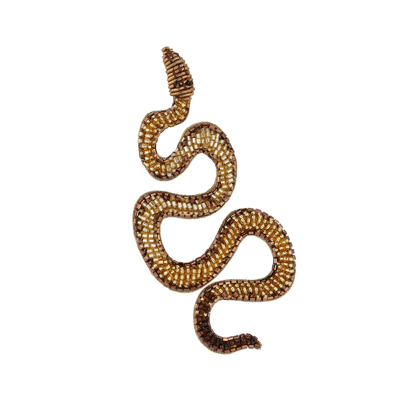 Decorative snake-shaped brooch with intricate detailing on a white background