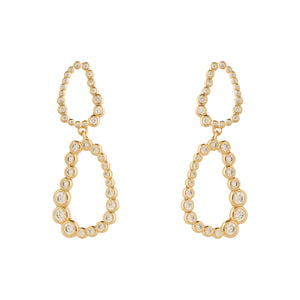 Crystal and Gold Double Drop Earrings Staged on Flat White Background