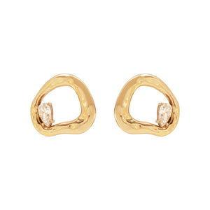 Gold Stud Earrings with Crystal Accent Staged on Flat White Background