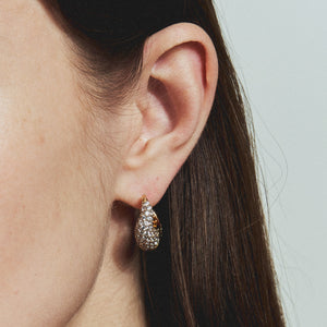 Gold and Crystal Hoop Earrings Styled on Model