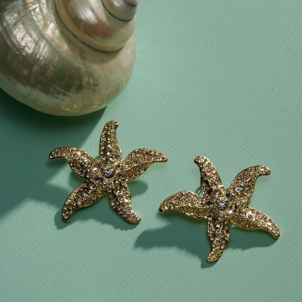 Lux Bettina Earrings Gold Clear – Gold and Crystal Starfish Studs