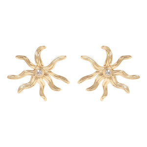 Gold and Crystal Stud Earrings on Flat White Background