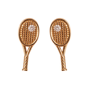 Gold and Crystal Tennis Racket Studs on White Background