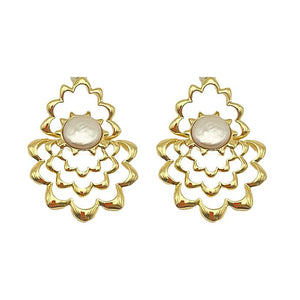 Gold and Pearl Drop Earrings on Flat White Background