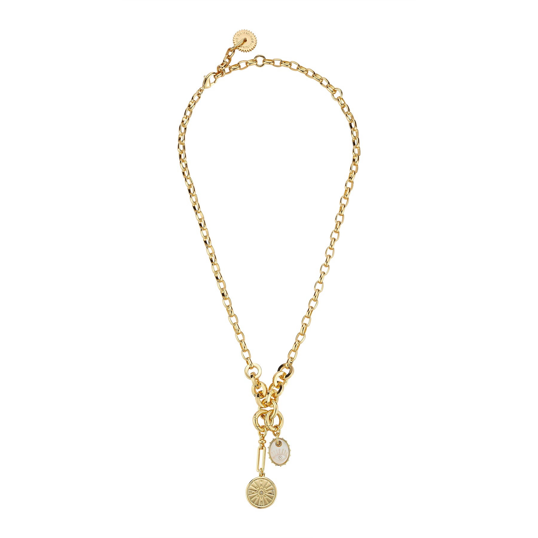 Gold Charm Pendant Necklace on Flat White Background