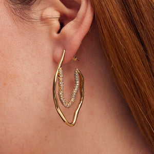 Gold and Pave Crystal Hoop Earrings Styled on Model's Ear
