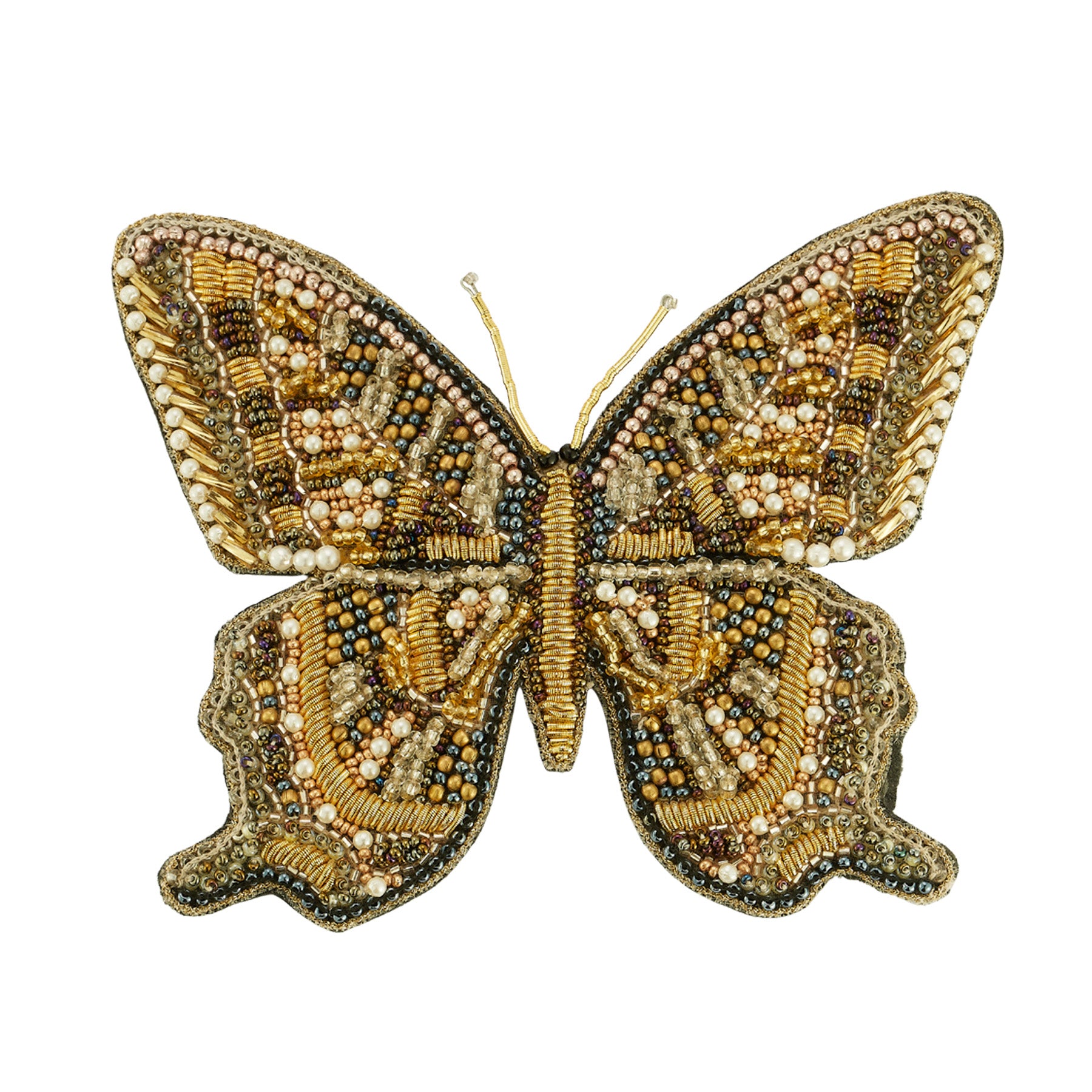 Decorative butterfly with beadwork on a white background