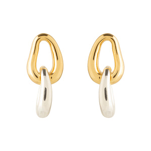 Gold and Silver Drop Earrings on White Background