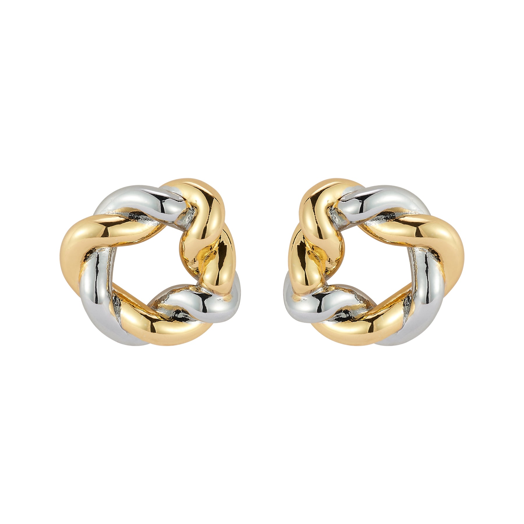 Gold and Silver Rope Stud Earrings on Flat White Background