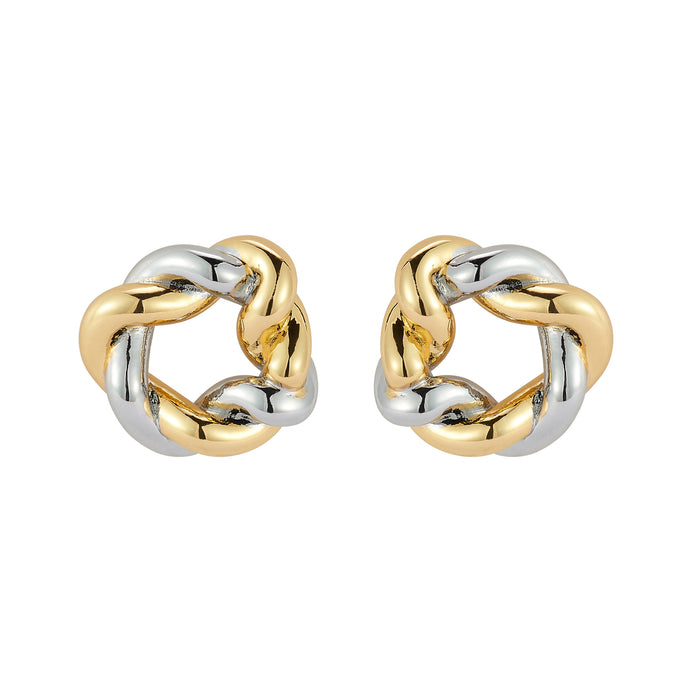 Gold and Silver Rope Stud Earrings on Flat White Background