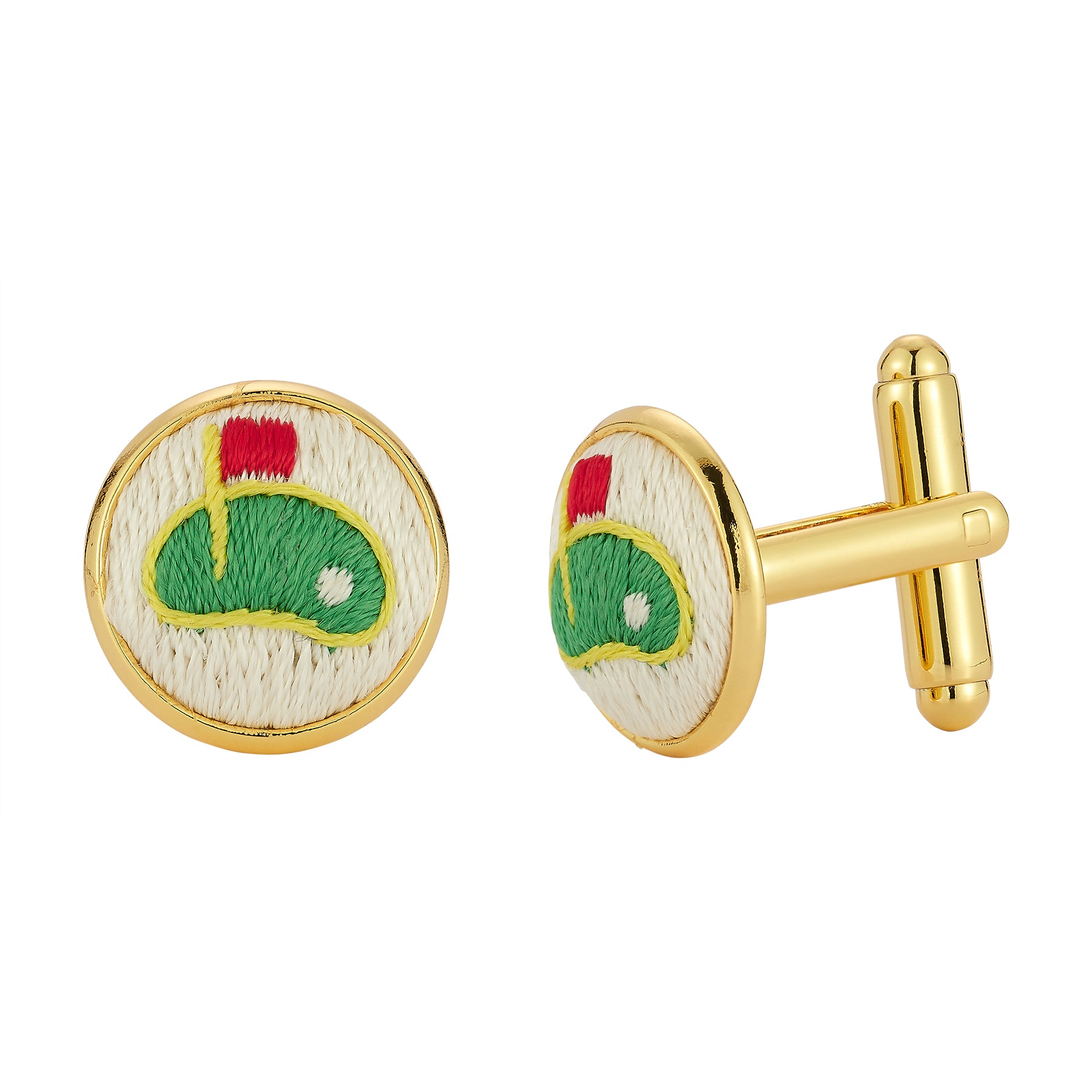 Golf Green Cuff Links on Flat White Background