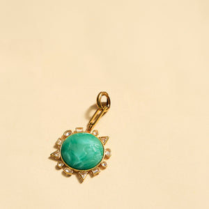 Green Carved Globe Charm with Crystal and Gold Accents