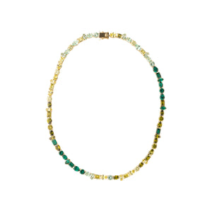 Green Multi Crystal Tennis Necklace On Flat White Background