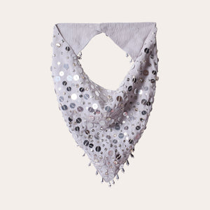 Grey Bandana with Silver Sequins and Beading on Gray Background