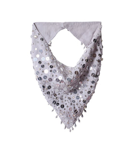 Grey Bandana with Silver Sequins and Beading on Flat White Background