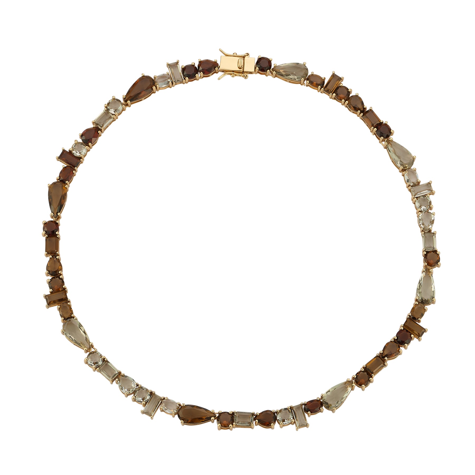 Necklace with brown and beige stones on a white background