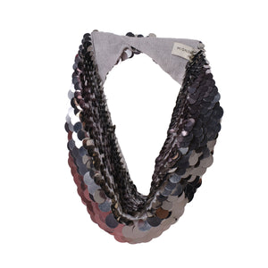 Gunmetal Sequin Mini Scarf Necklace on Flat White Background