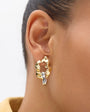 Wavy Gold and Silver Double Drop Earrings Styled on Model