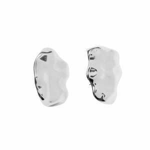 Silver Organic Shaped Stud Earrings on Flat White Background