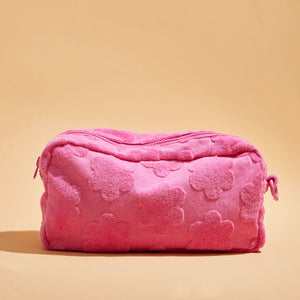Pink Cloth Pouch Styled on Tan Background