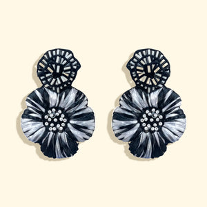 Delia Floral Drop Earrings Black White