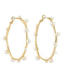 Gold and Pearl Hoop Earrings on White Background