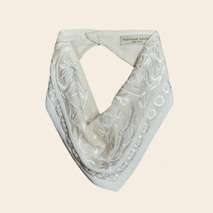 Ivory Beaded and Embroidered Bandana on Tan Background