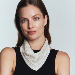 Ivory Beaded and Embroidered Bandana Styled on Model