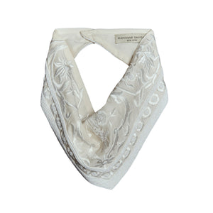 Ivory Beaded and Embroidered Bandana on Flat White Background