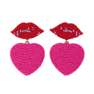 Kiss Kiss Drop Earrings Pink Red