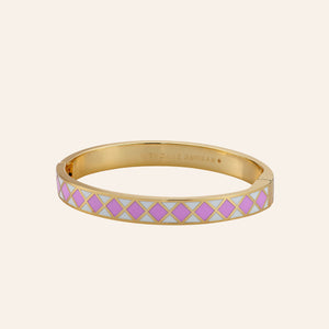 Pink and Grey Enamel Bangle Bracelet on Tan Background