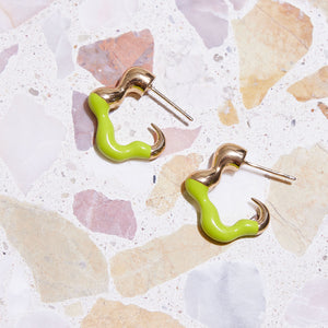 Gold and Lime Enamel Organic Hoops on Tile Background