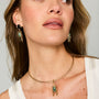 Cicada Inspired Necklace Charm, Green Gold and Black On Model Close Up 