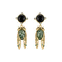 Cicada Style Black, Green and Gold Dangle Earrings on White 
