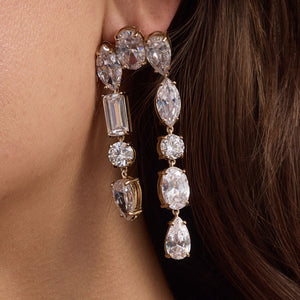 Clear Crystal Drop Earrings Styled on Model's Ear