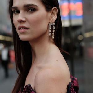 Clear Crystal Drop Earrings Styled on Model