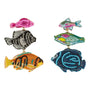 Colorful fish-shaped earrings on a white background