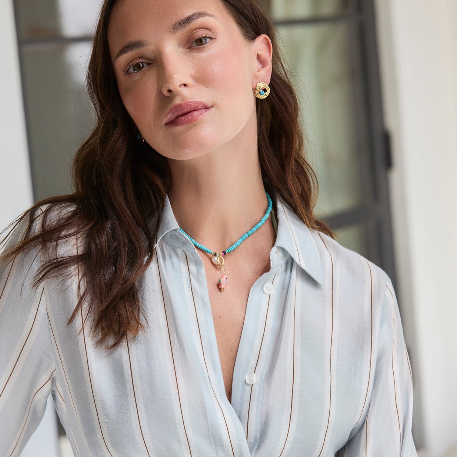 Nixie Stud Earrings | Gold Turquoise Stud Earrings | Mignonne Gavigan