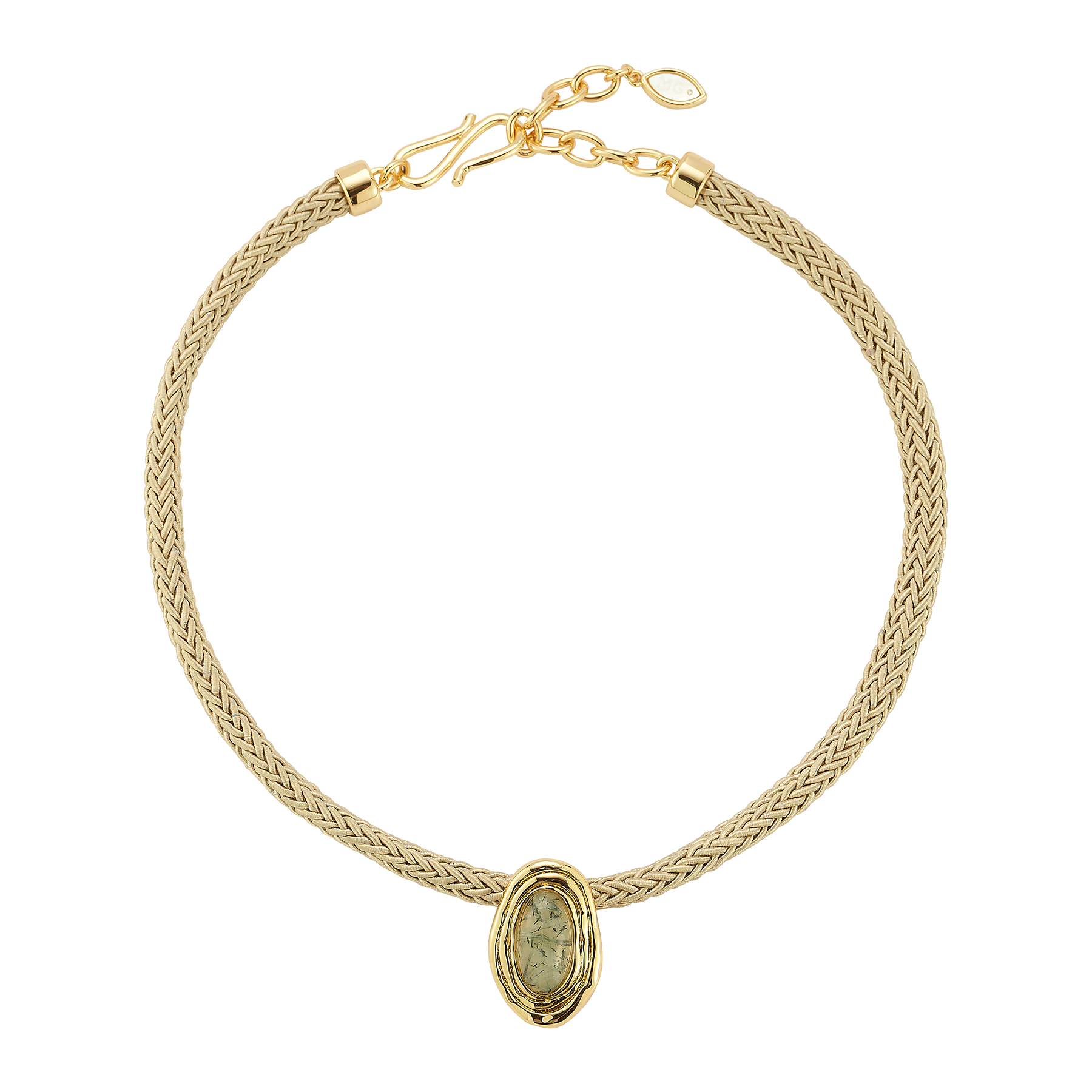 Gold necklace with a pendant on a white background