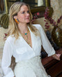 Model Wearing Birds of Paradise Floral Earrings