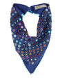 Blue and sequin stitched scarf necklace against a white background
